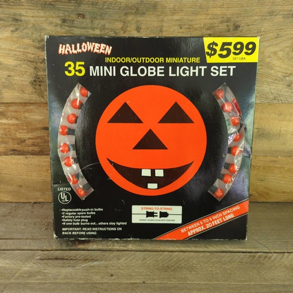 Vintage 1993 Halloween Indoor Outdoor Miniature 35 Mini Globe Light Set - Picture 1 of 9